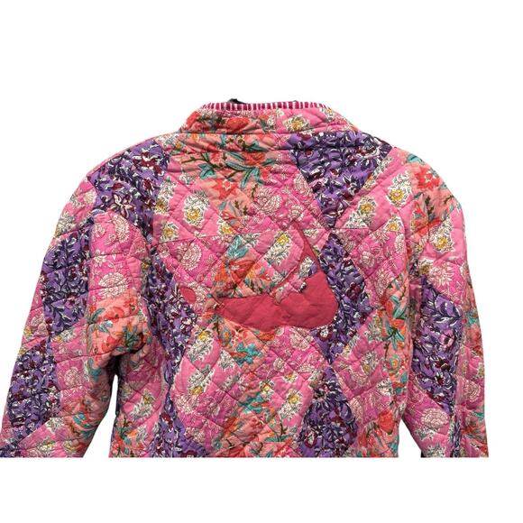 Beau & Ro Quilted Patchwork Jacket Pink Floral Cotton Blend Button Front XL - Picture 9 of 12